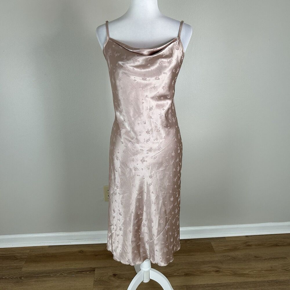 Bebe S Pink Satin Slip Dress Cowl Drape Neck Midi Party Event Coquette Romantic